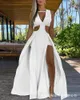 Casual Dresses Cutout Sleeveless Thigh Slit Maxi Dress Women Long Loose Hollow Out Solid Color Spring Summer High Waist V Neck