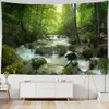 Tapestries Green Brook Forest Tapestry Wall Hanging Natural Scenery Art Bedroom Aesthetic Room Home Decor R230710