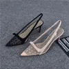 ドレスシューズの靴夏のファッションとんがりボウメッシュ通気性スティレットヒール浅いサンダル女性のための Zapatos De Mujer 230710