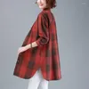 Frauenblusen rote Plaidhemden Frauen Bluse Frühling Sommer 2023 Vintage Loose Button Up Hemd Coppy Freizeit Langarm Tops Y2K Kleidung A692