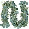 フェイクフローラルグリーン人工ユーカリの葉つるガーランド6ロングシルク籐結婚式の背景アーチホームルームガーデン装飾230711