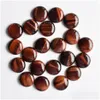 Steen Natuurlijke 20Mm Ronde Losse Kralen Opaal Rozenkwarts Tigers Eye Turquoise Cabochons Platte Achterkant Voor Ketting Ring Earrrings Sieraden D Dh5B2