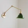 Lampes murales gauche et droite rotation lampe en cuivre Beisde balançoire bras Long vert blanc abat-jour nordique moderne Wandlamp éclairage