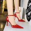 High Sandals Summer Women 8Cm Heels Bury Nude Glossy Leather Gladiator Nightclub Sandles Lady Middle Ankle Strap Shoes 67655