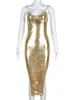 Urban Sexy Jurken Sexy Chains Strap Backless Gouden Luxe Midi-jurk Vrouwen Uitgesneden Mouwloos Slim Fit Split Party Vestidos 2022 Lente Herfst L230711