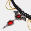 Pendant Necklaces Gothic Dark Wind Ancient Night Elf Bat Blood Color Devil Mirror Tassel Necklace Female Factory Wholesale VGN010