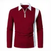 Männer T-Shirts Frühling Herbst Hemd Langarm Patchwork Mode Reißverschluss Revers Poloshirt Top 2 Farbe Spleißen gestreift männlich MTP218 230711