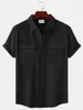 Hommes chemises décontractées respirant coton lin pour hommes noir hauts blancs Vintage solide bouton revers à manches courtes hommes chemise vêtements