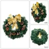 Decorative Flowers 35cm Christmas Wreath Xmas Decoration Pine Cone With Mixed Decorations Front Door Golden Bow Garland