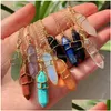 Pendentif Colliers Sier Couleur Or Reiki Guérison Pierre Naturelle Fil Wrap Hexagonal Améthystes Quartz Cristal Rose Chakra Pendum Drop D Dhq65