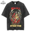 Herren T-Shirts Anime Attack on Titan Acid Wash T-Shirt Schwarz Grafik Sommer Hip Hop Übergroße Tops 100 Baumwolle Manga Vintage T-Shirts für Männer 230710