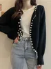 Women's Knits Hsa Women Sweater Cardigans Open Stitch Pearl Button Knitted Jackets Beading Elegant Female Coat Tops