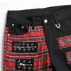 Męskie dżinsy moda w czerwoną kratę Patchwork Punk Zipper męskie jeansy ołówkowe spodnie Y2K klamra Hip Hop Gothic Slim spodnie dżinsowe Pantaloni Uomo 230711