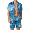 Erkek Trailsits gömlek setleri erkekler moda 2pcs gömlek Hindistan cevizi ağacı hawaii lüks takım elbise plaj kıyafet giyim 230710