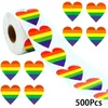 Cadeaupapier 500 stks Gay Pride Gestreepte Liefde Regenboog Hart Lint Valentijnsdag Sticker Ondersteuning De LGBT Verspreiding Tape