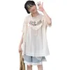 Chemisiers pour femmes Femme Japonais Vintage Broderie Col Doux Blanc Chemise Lâche Manches Courtes Top Été
