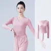 Stage Wear Woman Ballet Dance Tops Wrap Knitted V Neck Long Sleeve Shirts Bandage Training Practise Costumes