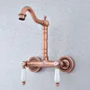 Bathroom Sink Faucets Basin Antique Red Copper Swivel Spout Faucet Double Handle Mixer Tap Wall Mounted Nsf887