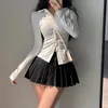 Combinaisons pour femmes Barboteuses HOUZHOU Jupe plissée avec short sexy taille haute Blanc Noir Une ligne coréenne Gyaru Mini Tennis School Girl Summer 230711