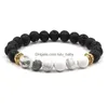 Charm Bracelets Moda Natural Cross Black Lava Stone Beads Pulseira Elástica Difusor de Óleo Essencial Pedra Vulcânica Frisado Drop Deliv Dhceu