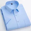 Dress Men Short Sleeve Stretch Dress Shirt Summer New Formal Social Business Work Blue White Black Smart Casual Shirt Easycare