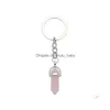 Key Rings Natural Stone Ring Healing Hexagonal Pointed Reiki Chakra Gem Crystal Pendant Keychain For Women Girls Drop Delivery Jewelr Dhdh5