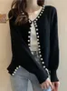 Women's Knits Hsa Women Sweater Cardigans Open Stitch Pearl Button Knitted Jackets Beading Elegant Female Coat Tops