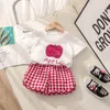 Clothing Sets Korean Baby Girl Summer Clothes Apple Lemon Tees T Shirts Plaid Shorts Suit 2PCS Pack Girls Outfits Born