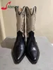 Stövlar Mode Broderi Western Cowboy Boots Vintage spetsig tå Chunky Heel Slip On Boots Autunn Vinter Kvinnlig Dam Fritidsskor 230711