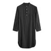 エスニック服 2023 春のファッションイスラム教徒メンズラウンドネックボタン長袖アラビア固体不規則なシャツローブ