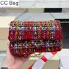 CC Bag Top Bordowy Wełniany Torby z podwójną klapą Pikowany Puszysty Twotone Łączony Tweed Torba designerska Torebka Monety Portmonetki Na ramię Crossbody Z łańcuszkiem Złoty sprzęt Walle