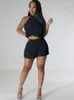 Survêtements pour femmes Zoctuo Casual Vert Deux Pièces Tenues Pour Femmes D'été Halter Sans Manches Crop Top Et Shorts Ensemble Sexy Street Night Rave