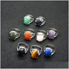 Solitaire Ring Natursten Ägg Oval Mtifacetterade Ringar Tigers Eye Lapis Rosa Kvarts Ametist Opal Kristall Finger För Kvinnor Smycken D Dhjye