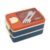 Dinnerware Sets Lunch Box With Fork Spoon Sauce Cutlery Holder Container Double Layer Grade Bento