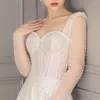 Sukienki na co dzień elegancka cekinowa suknia wieczorowa damska kwadratowy kołnierzyk frezowanie diamentowa biała Bodycon Vintage z długim rękawem Vestido wiosna