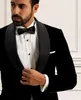 Black Velvet Wedding Tuxedos Slim Fit Men Suits Shawl Lapel Groom Wear Morning Bussiness Party Wear