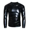 Herr T-shirts Herr T-shirts i konstläder Långärmade V-ringad Fitness Latex Outfits PVC Pullover Streetwear Klubbkläder Kostymer