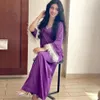 Vêtements Ethniques Femmes Dubaï Plume Jalabiya Maxi Robe Lâche Satin Col En V 3 4 Manches Musulman Arabe Abaya Robe De Soirée Banquet Morocco254d