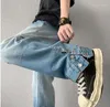 Men's Jeans Mens Wide Leg High Waist Harajuku Hip Hop Baggy Straight Flared Trousers Men Cargo Goth Denim Pants