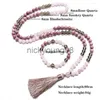 Anhänger-Halsketten Anhänger-Halsketten 8 mm Rhododenit Rosenquarz Perlen 108 Mala Halskette Meditation Yoga Gebet Japamala Anzug Quaste für Frauen x0711 x0711