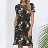 Casual Dresses In Summer Floral Print Dress For Women Elegant And Pretty Short Sleeve Midi Length Boho Vacation Beach Clothing