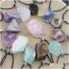 Pendant Necklaces Natural Crystal Rough Stone Irregar Ore Energy Healing Gemstone Amazonite Rose Quartz Amethyst Necklace Charms Wom Dhs1A