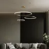 Lámparas colgantes Anillos cepillados modernos Araña Led Iluminación para el hogar Montado en el techo para la sala de estar Dormitorio Lámpara colgante Color GoldCoffee