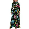 Casual Dresses Beautiful Ditsy Floral Dress Flower Print Modern Design Maxi High Waist Long Sleeve Beach