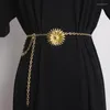 Paski damskie Runway moda złoty metalowy kwiat łańcuszek Cummerbunds damska sukienka gorsety w pasie dekoracja wąski pasek TB2404