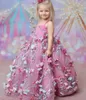 2023 Pink Lace Flower Dresses Ball Ball Tulle Tulle Spaghetti Hand Made Flowers Vintage Little Peageant Dress Droths 322