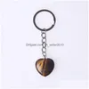 Key Rings Natural Stone 20Mm Heart Keyring Keychain Accessories Cute Door Car Keychains For Girls Couple Chain Ring Holder Drop Deli Dhozb