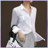 T-shirts pour femmes T-shirt solide pour les femmes Col rabattu T-shirts Femme Ramie Lâche Blanc Coton Lin Tops Casual T-shirt à manches longues Blusas