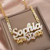 Pendant Necklaces Dascusto Personalized Nameplate Name Necklace Custom 3D 18KGold Plated Double Diamond Choker TwoTone Chain For Women 230710