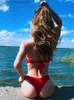 Badkläder för damer Bikini dambaddräkt 2023 ny baddräkt Push-up bh röd bikini kostym hög midja String baddräkt Brasiliansk dam stranddräkt Z230712